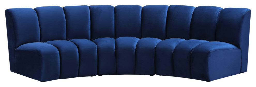Infinity Channel Tufted Velvet Modular Chair, Navy, 3 Piece