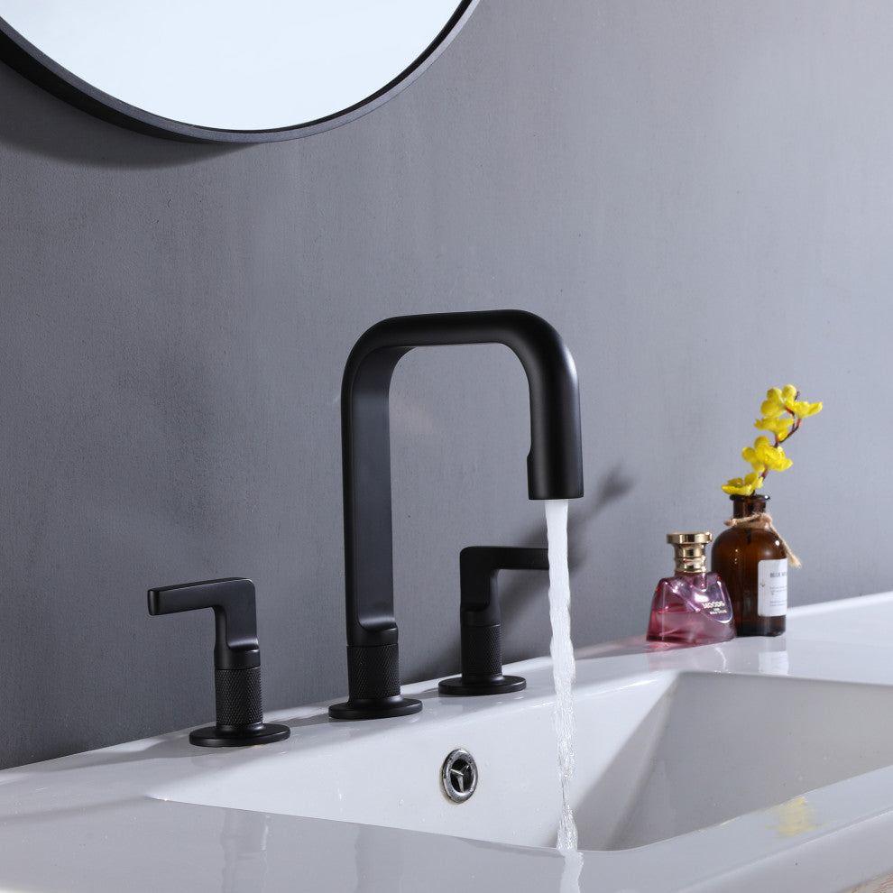 Deck Mounted Widespread Dual Handles Bathroom Sink Faucet, Matte Black