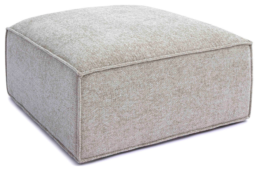 Mindy Chenille Basketweave Ottoman, Taupe