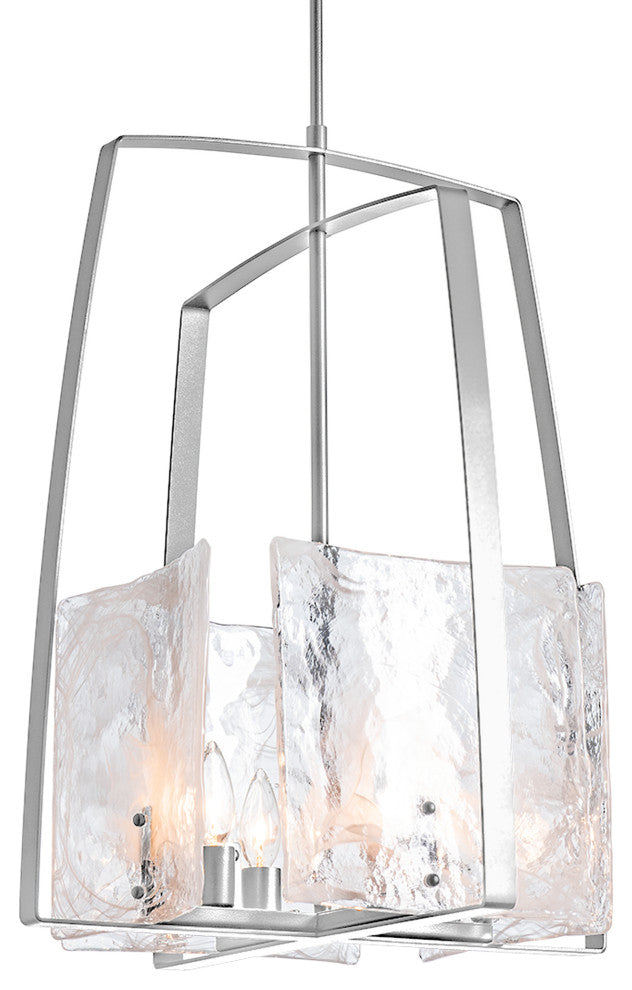 Arc Pendant, Sterling Finish, White Swirl Glass, Standard Overall Height