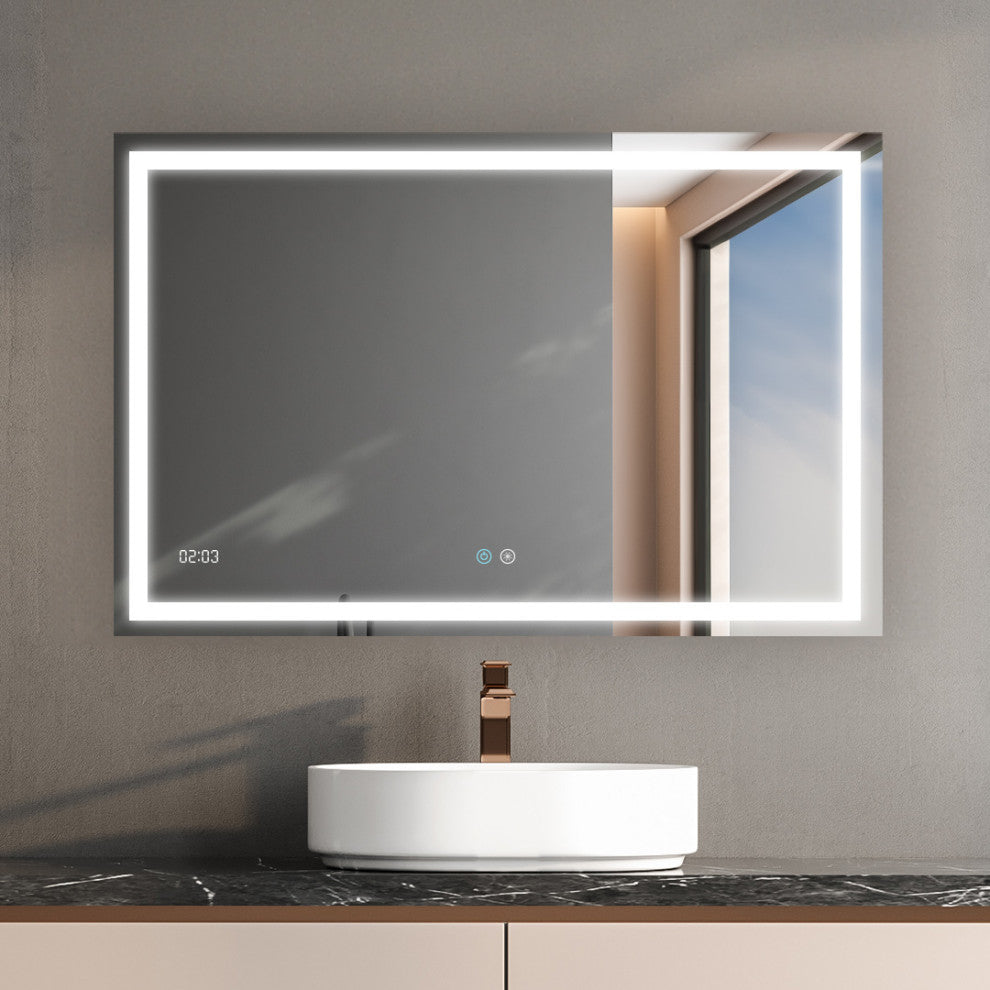 AQUADOM Daytona LED Wall-Mount Mirror Defogger Digital Clock 40"x36"x1"