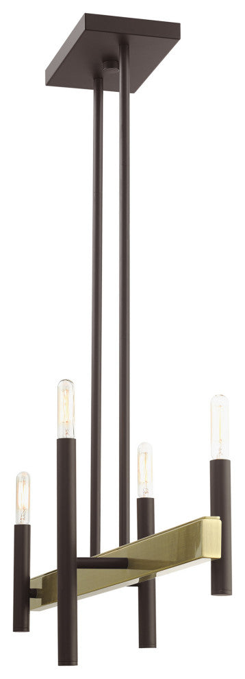 Livex Lighting Denmark 4 Light Bronze, Antique Brass Accents Linear Chandelier