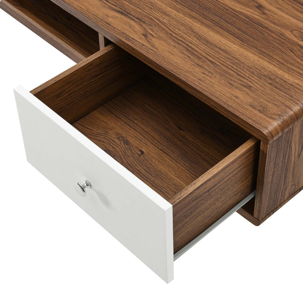 Computer Work Desk, White Walnut, Wood, Modern, Mid Century Home Office