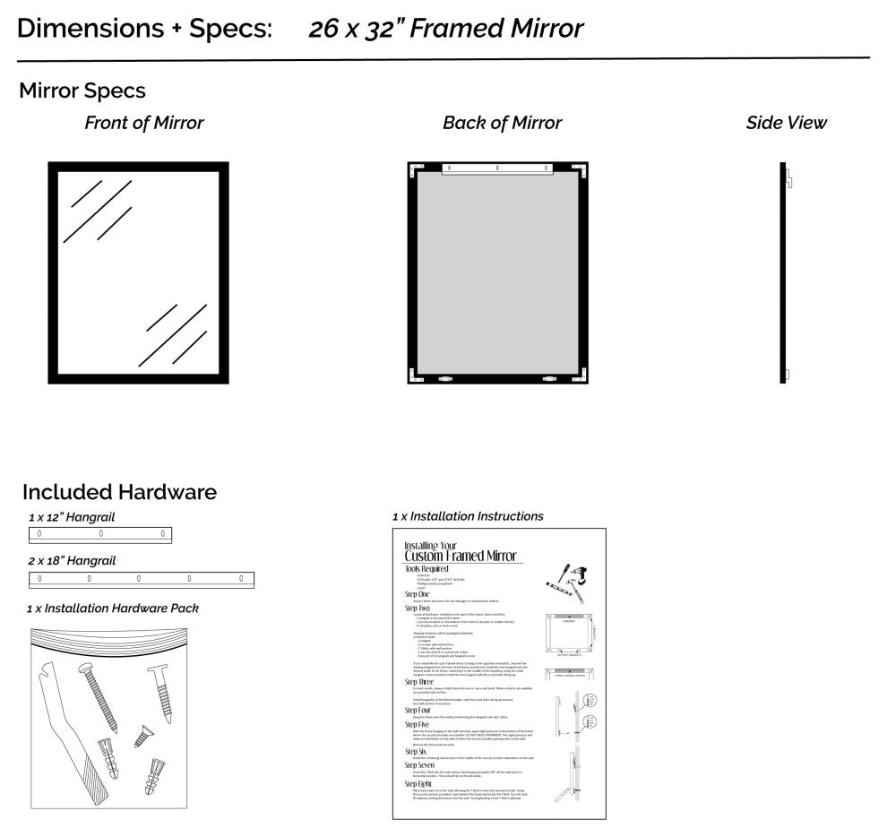 Kendall Framed Wall Mirror, Black, 26"x32"