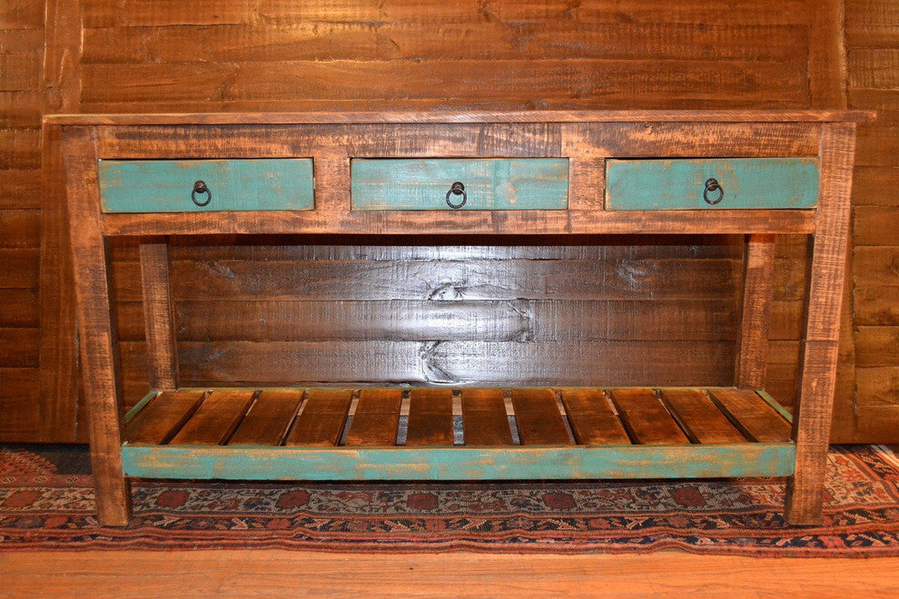 Rustic Solid Wood Sofa Console Table Distressed Entry Way Table