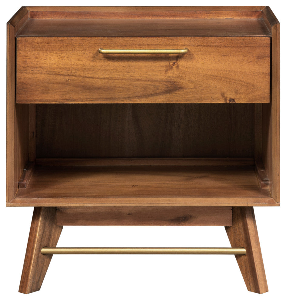 Mid-Century Modern Night Stand, Walnut 1-Drawer