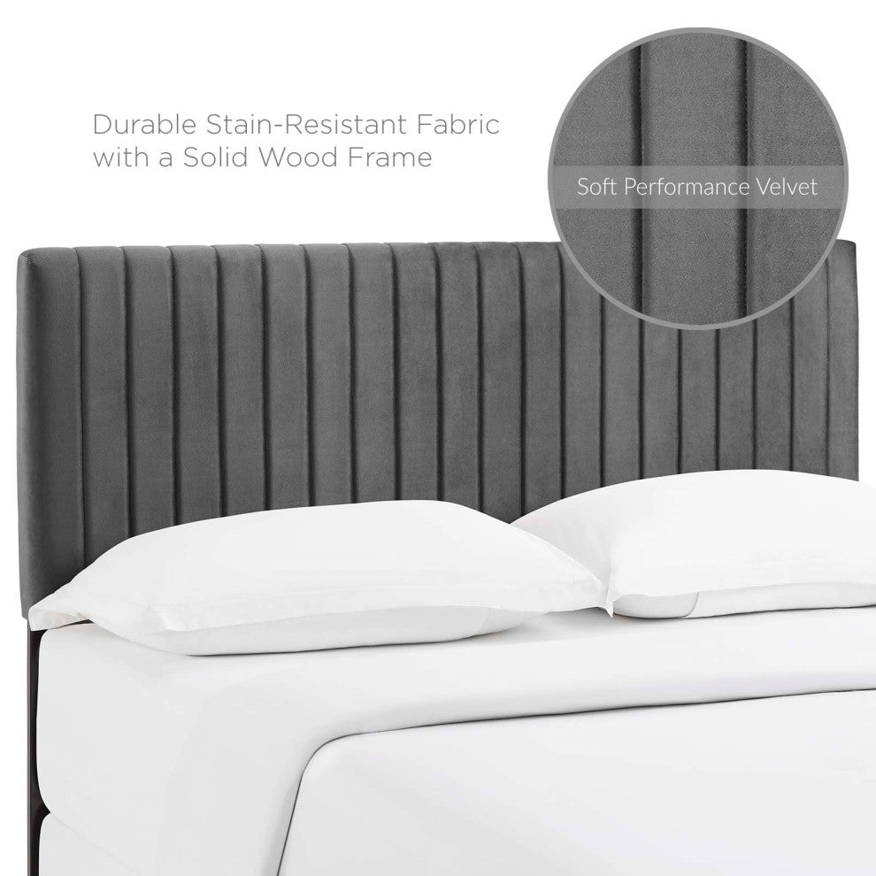 Contemporary Modern Full and Queen Size Headbaord, Velvet Fabric, Grey Gray