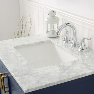 30" Vanity in Royal Blue with Carrara White Marble Countertop Without Mirror