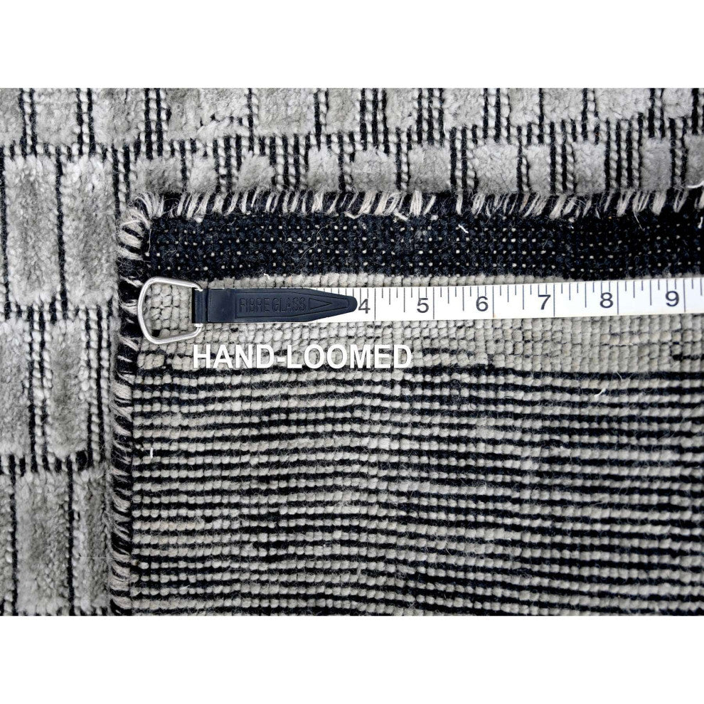 Oxford Gray Modern Textured Wool and Silk Hand Loomed Mat Oriental Rug 2'x3'