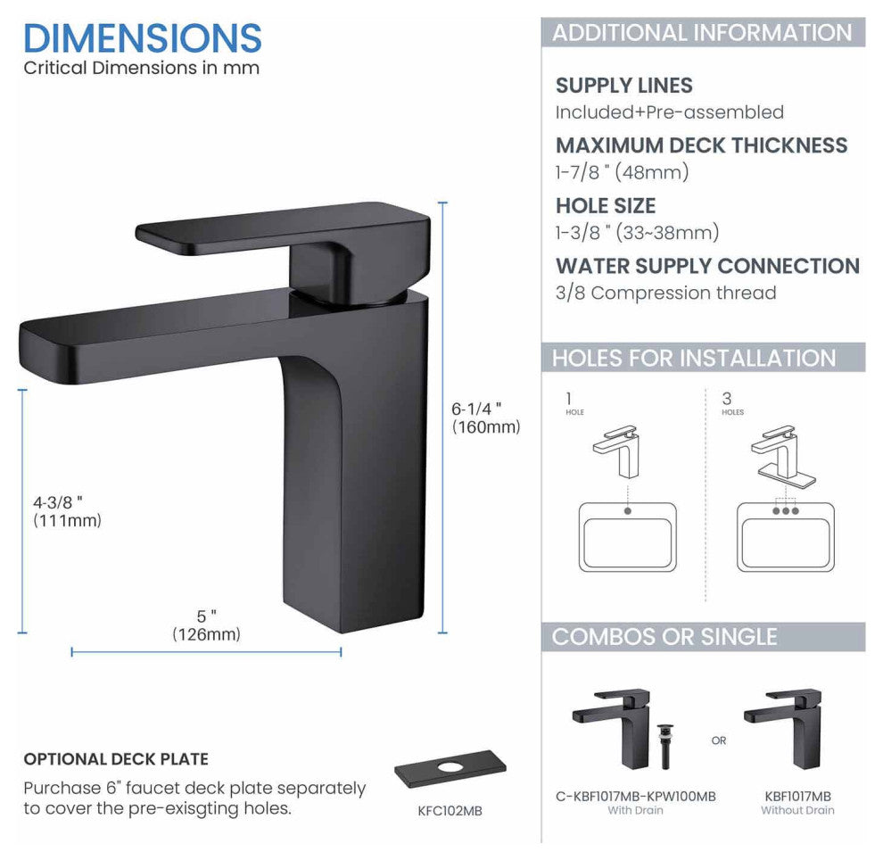 Blaze Single Handle Bathroom Sink Faucet, Matte Black
