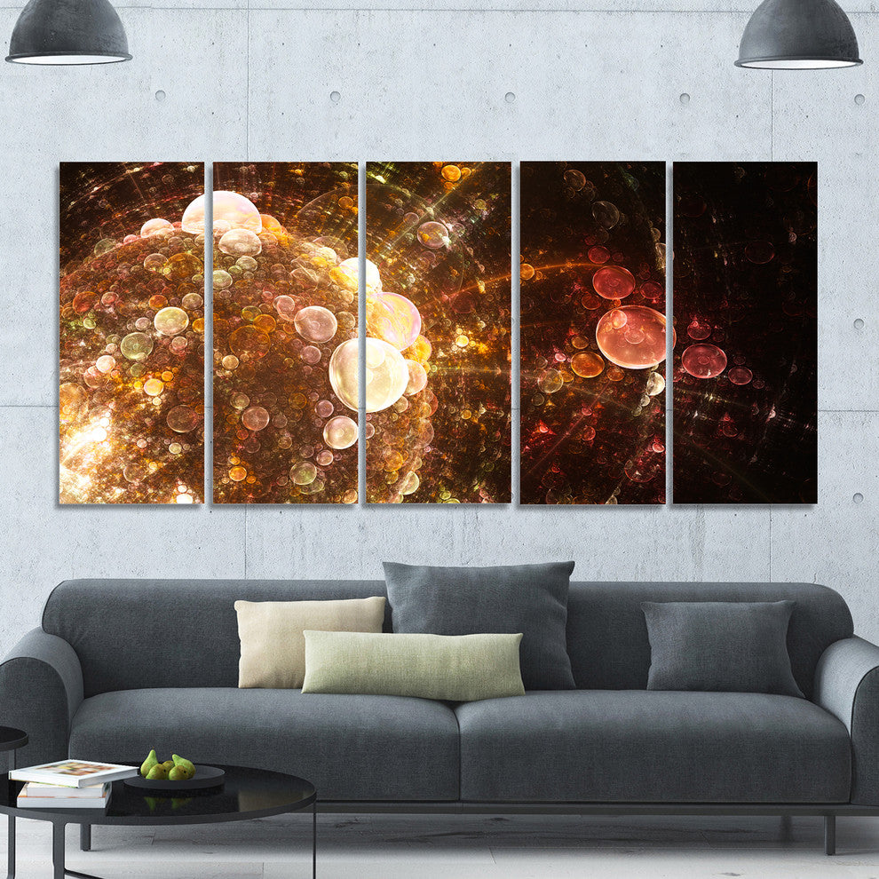Brown World Bubbles Water Drops, Floral Canvas Art Print, 60"x28", 5 Panels