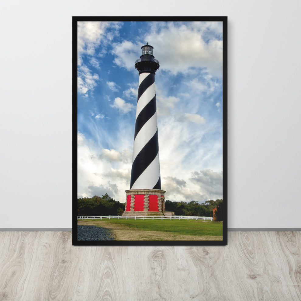 Cape Hatteras Lighthouse Coastal Landscape Framed Photo Paper Wall Art Prints, Black, 24" X 36"