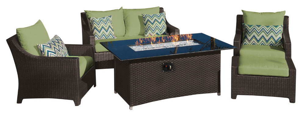Deco 5 Piece Sunbrella Outdoor Patio Love and Club Fire Set, Ginkgo Green