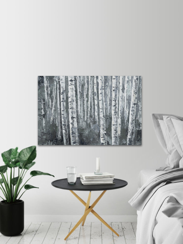 "Dusky Tree Trunk Forest" Painting Print on Wrapped Canvas, 36"x24"