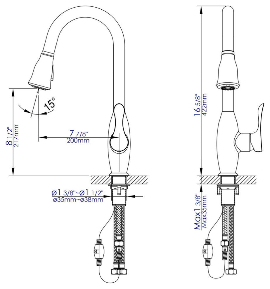 Polished Chrome Traditional Gooseneck Pull Down Kitchen Faucet