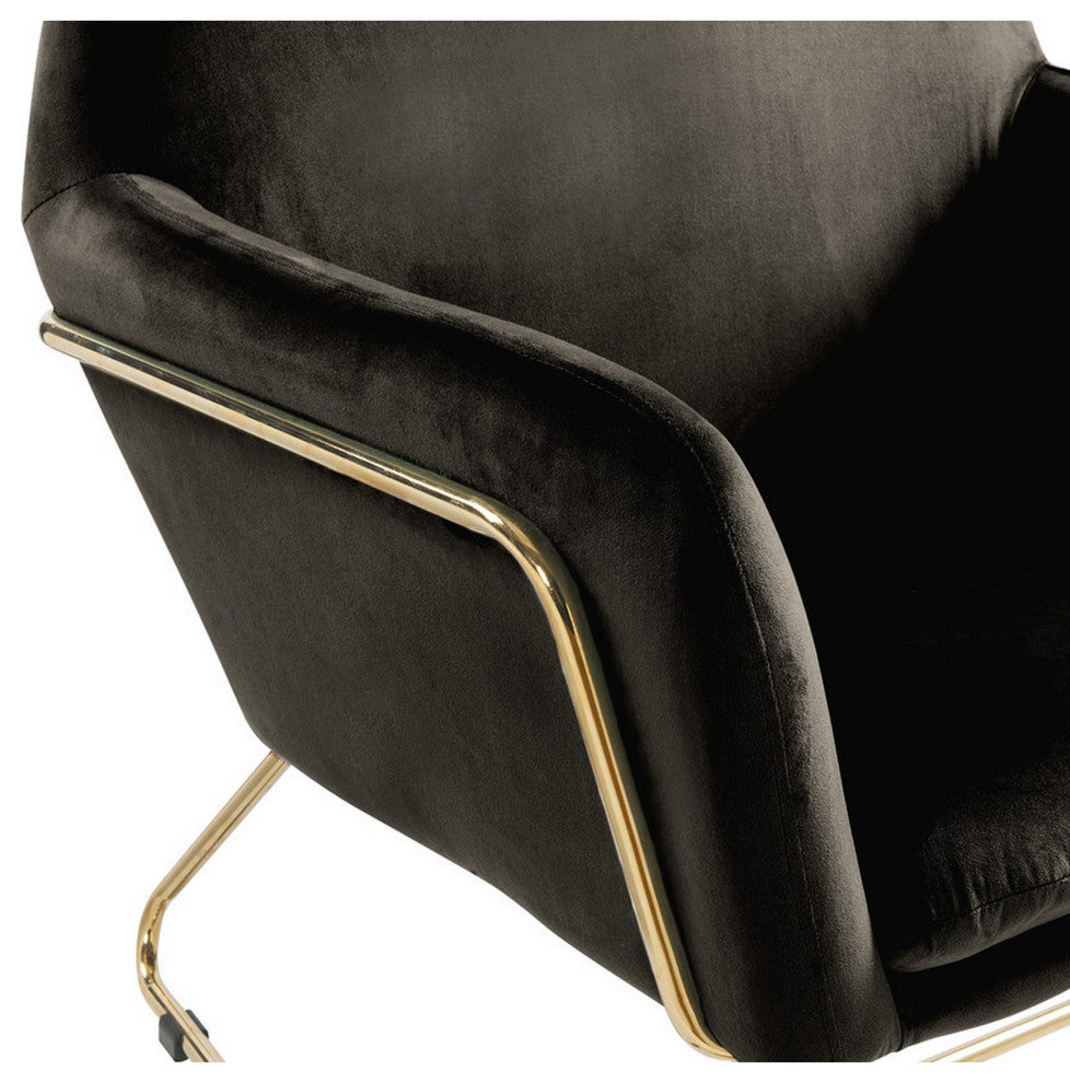 Benzara BM293183 Modern Accent Chair With Gold Metal Frame and Black Velvet