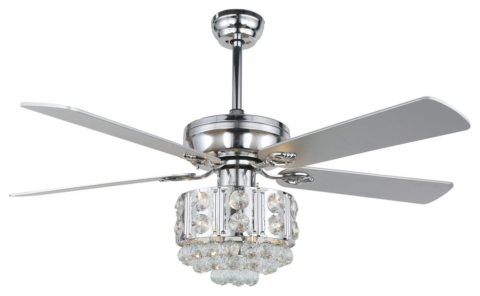 Crystal Ceiling Fan with Remote 5 Blades 52Inch, Chrome