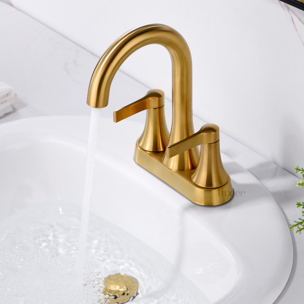 Luxier MSC11-T Single-Handle Bathroom Faucet With Drain, Brushed Gold