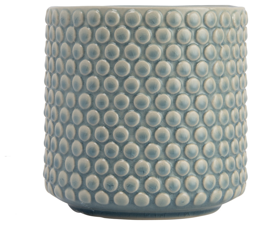 Round Brown Polka Dot Stoneware Flower Pot, Sky Blue