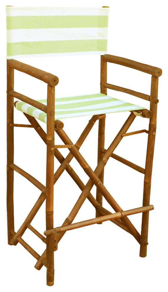 Bamboo High Director Chair, Set of 2, Celadon Stripes