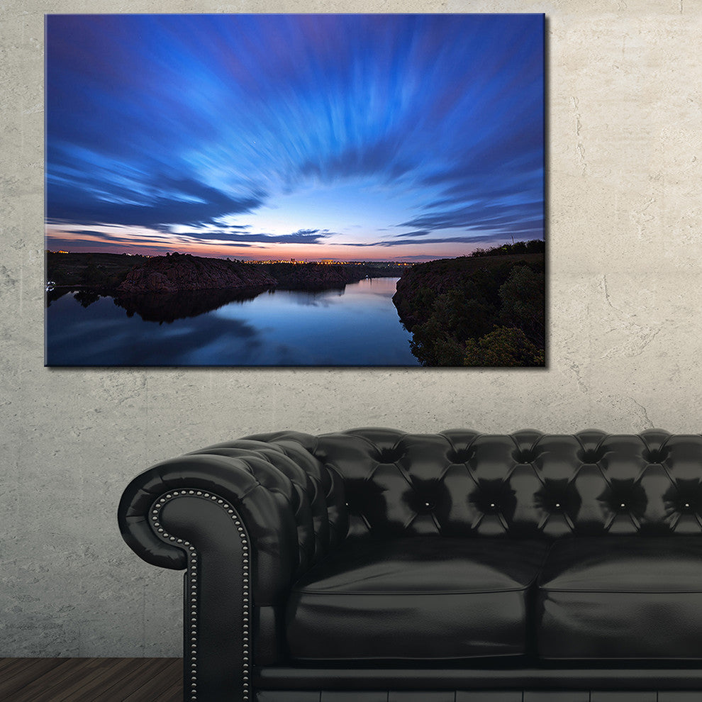 "Blue Night Sky With River" Canvas Print, 32"x16"