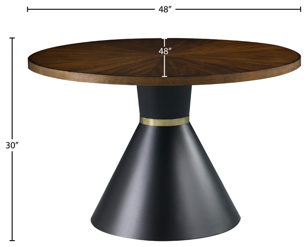 Sheridan Brown Ashburl Veneer Wood Top Dining Table with Matte Black Metal Base