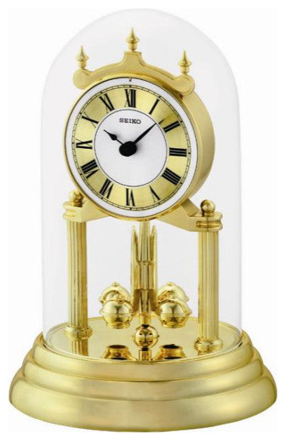 Seiko Clocks, 9" Anniversary Clock With Glass Dome and Rotating Pendulum