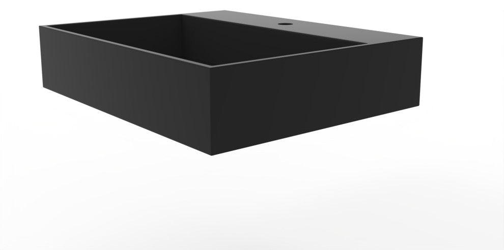 CastelloUSA Juniper Wall Mounted Countertop Concealed Drain Basin Sink, Black, 24", Center Basin, Standard