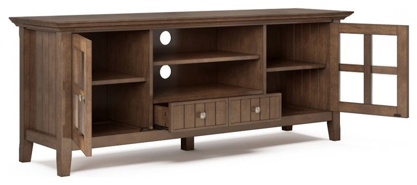 Solid Wood 60" Wide Tv Media Stand In Rustic Natural Aged Brown