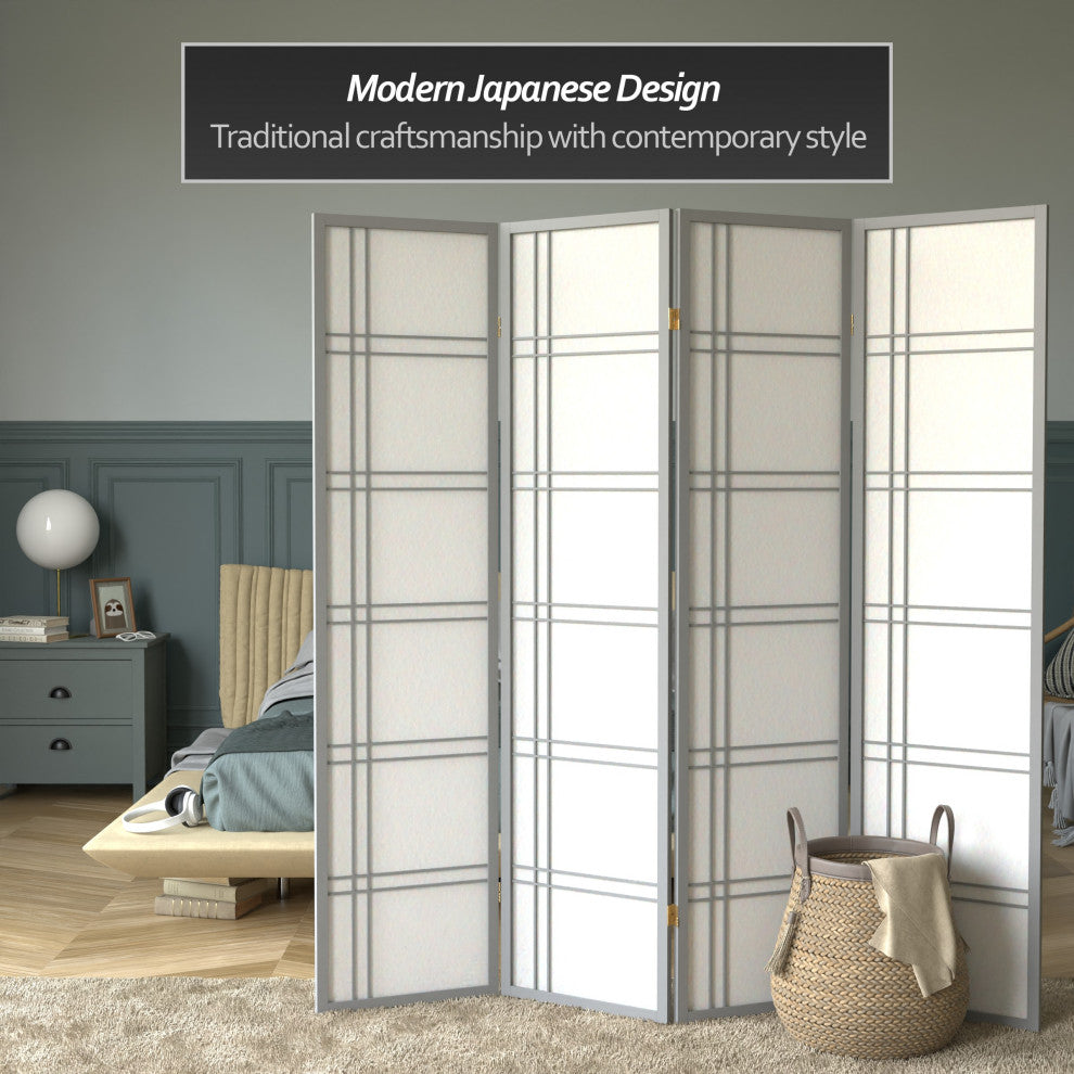 6' Tall Double Cross Shoji Screen, Special Edition, Gray, 4 Panels