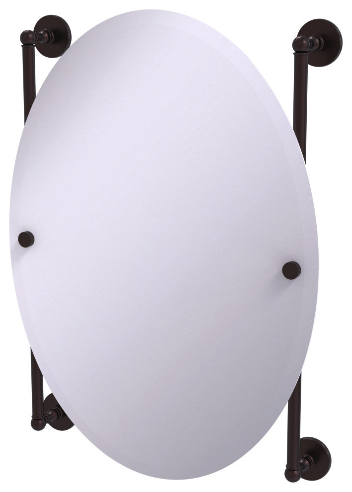 Prestige Skyline Oval Frameless Rail Mounted Mirror, Antique Bronze