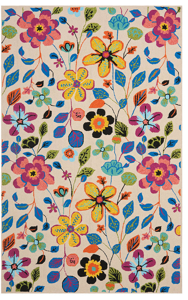 Safavieh Four Seasons Frs427A Floral Outdoor Rug, Ivory/Multi, 2'6"x4'0"