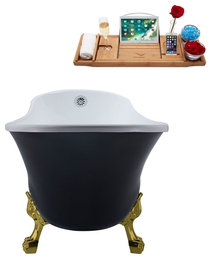 63" Streamline N353BGL-CH Soaking Clawfoot Tub and Tray With External Drain