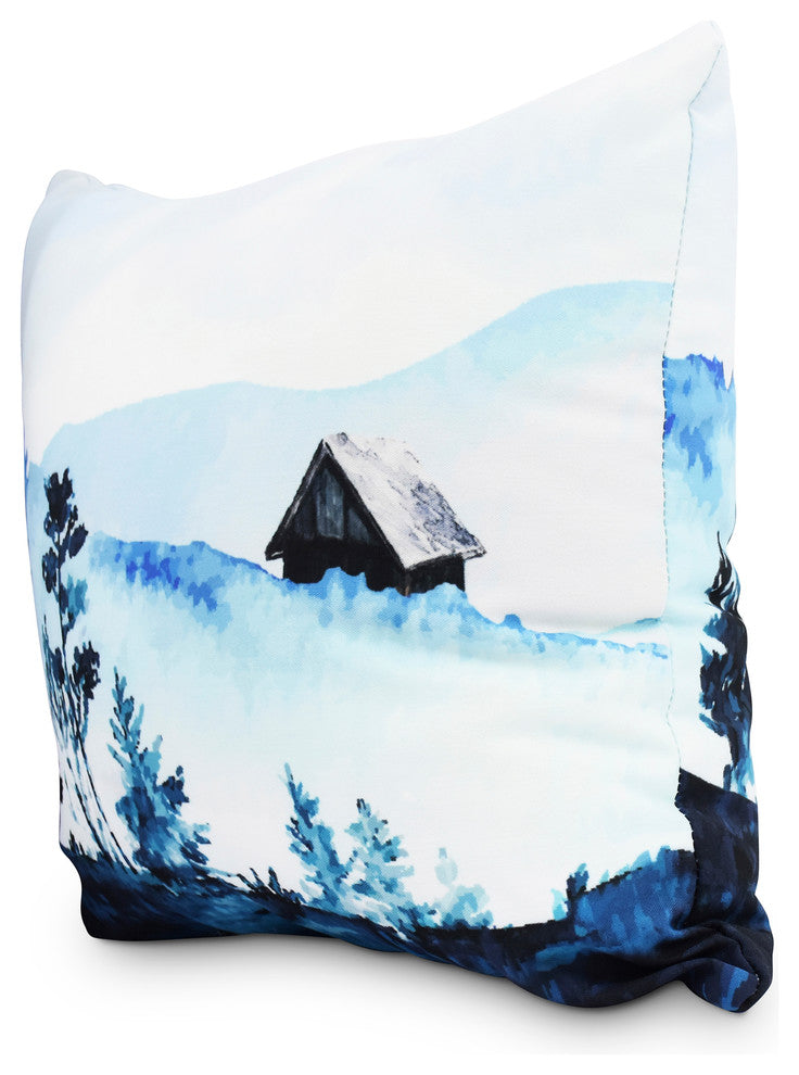 Over the Hills 20" Blue Holiday Print Decorative Throw Pillow
