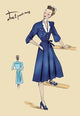 Blue Daytime Dress with Collar and Belt - Gallery Wrapped Canvas Art 12" x 18"