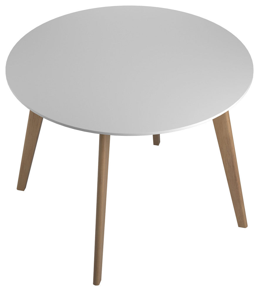 Two-tone Round Dining Table, White and Natural