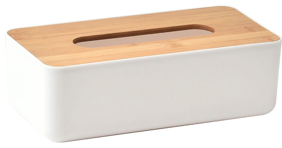 White Padang Rectangular Tissue Box Cover Dispenser Bamboo