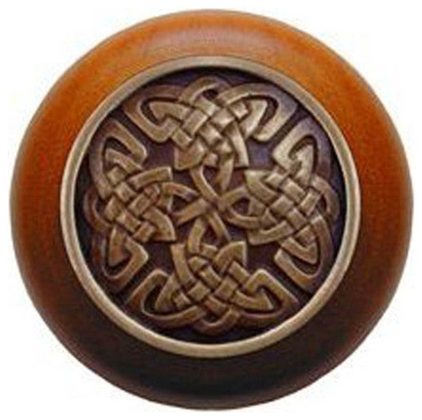 Celtic Isles Cherry Wood Knob, Antique-Style Brass