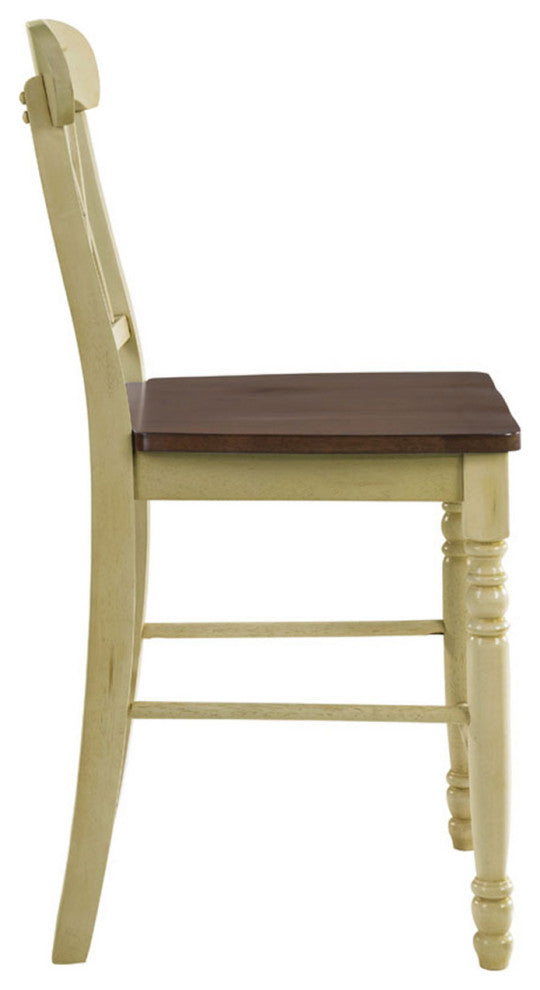 Set of 2 Wood Counter Height Chair, Buttermilk/Oak Finish