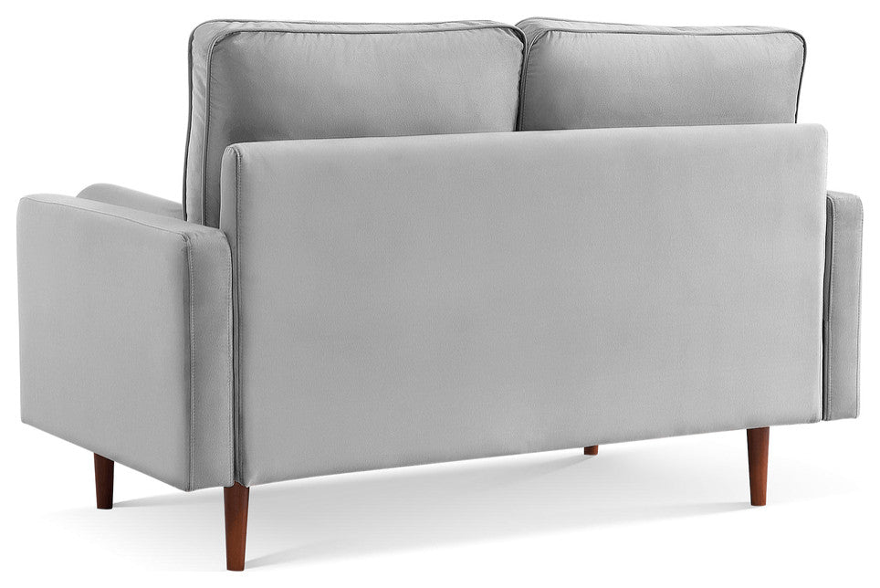 57" Gray and Dark Brown Velvet Love Seat and Toss Pillows