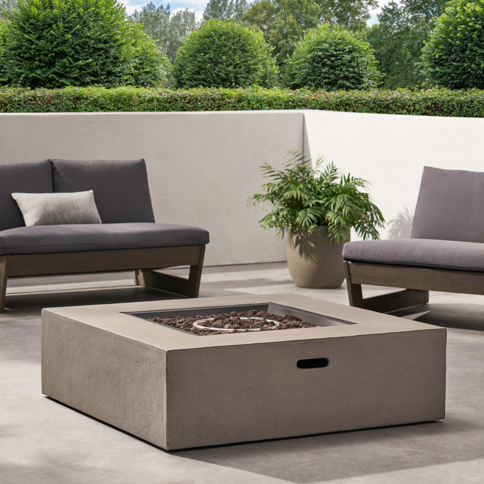 Hearth Outdoor 50,000 BTU Lightweight Concrete Square Fire Pit, No Tank Holder, Light Gray