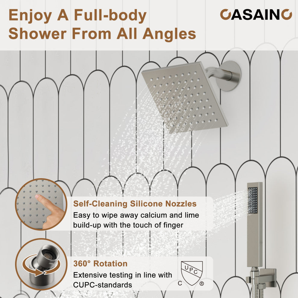 12inch Luxury Shower Dual Shower Head System With LED Light and Bluetooth, Brushed Nickel