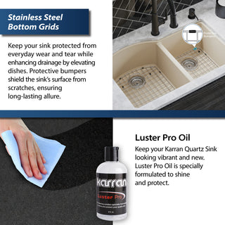 Karran Undermount Quartz 32" 60/40 Double Bowl Kitchen Sink Kit, Bisque