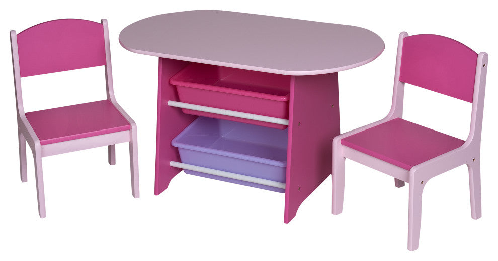 Children's Oval Table w 2 Chairs, and 2 Storage Bins - Pink