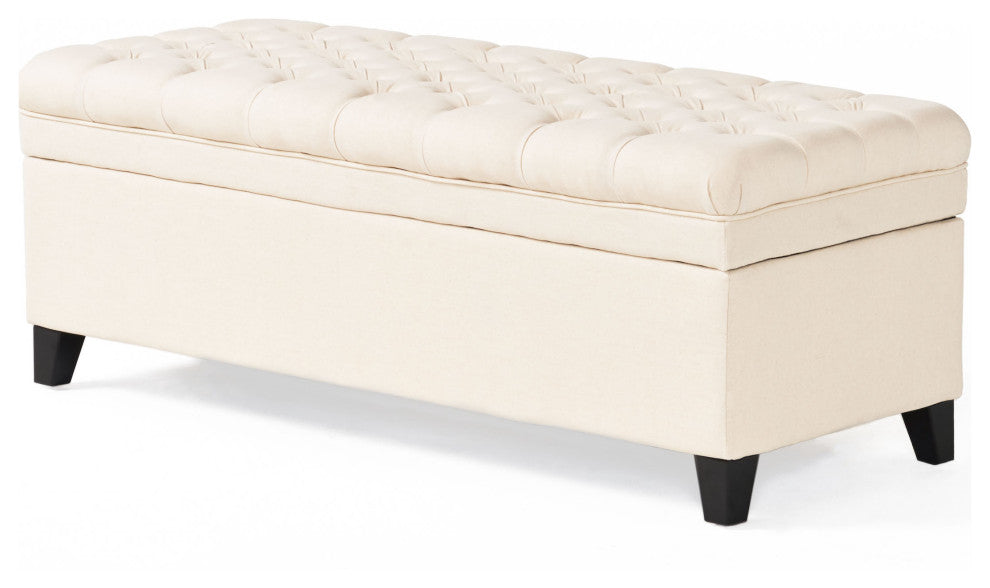 GDF Studio Sheffield Fabric Beige Tufted Storage Ottoman