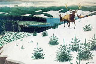 "Elk in Snow" Painting Print on Wrapped Canvas