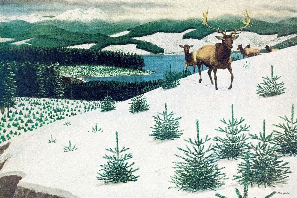 "Elk in Snow" Painting Print on Wrapped Canvas