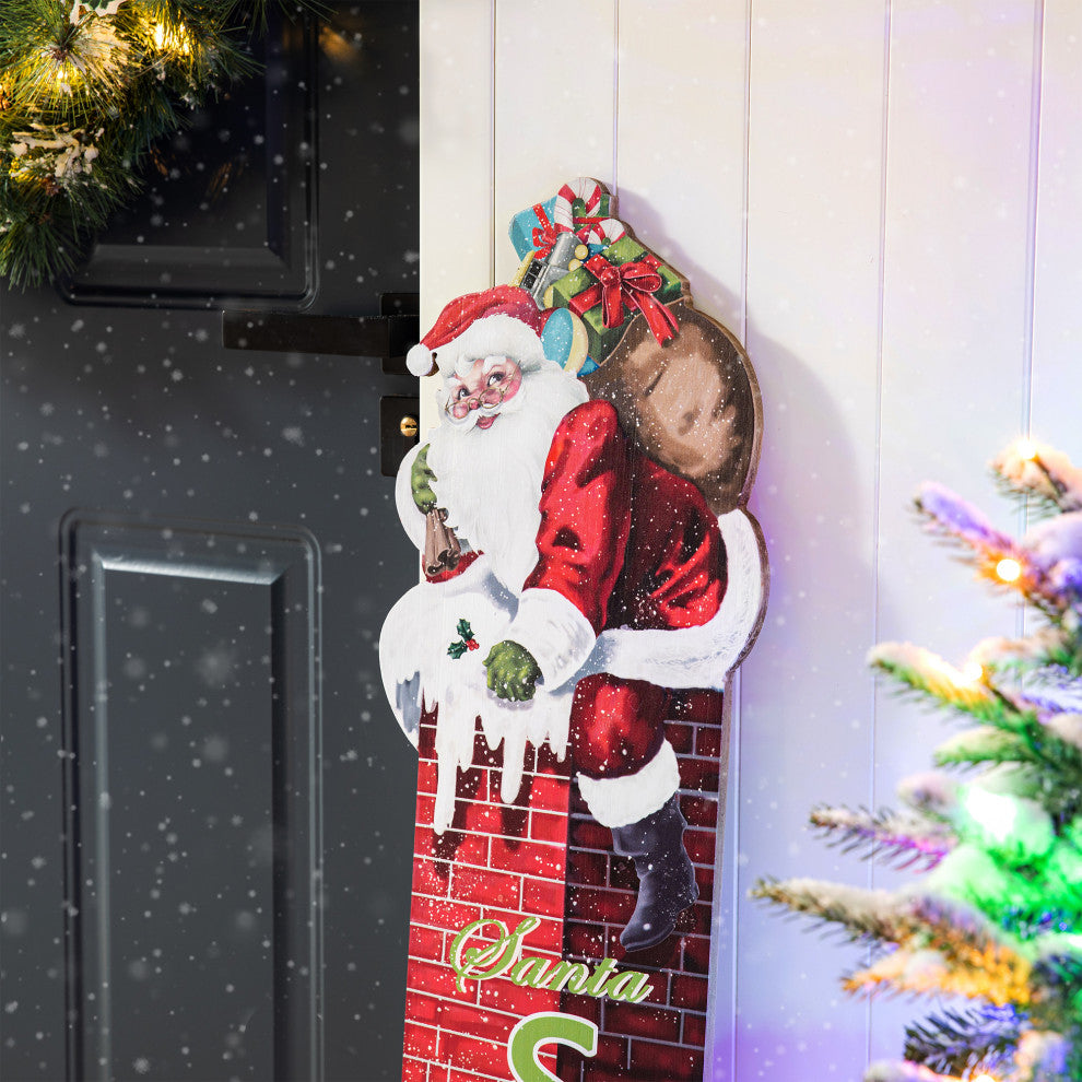 42"H Wood "Santa Stops Here" Porch Decor