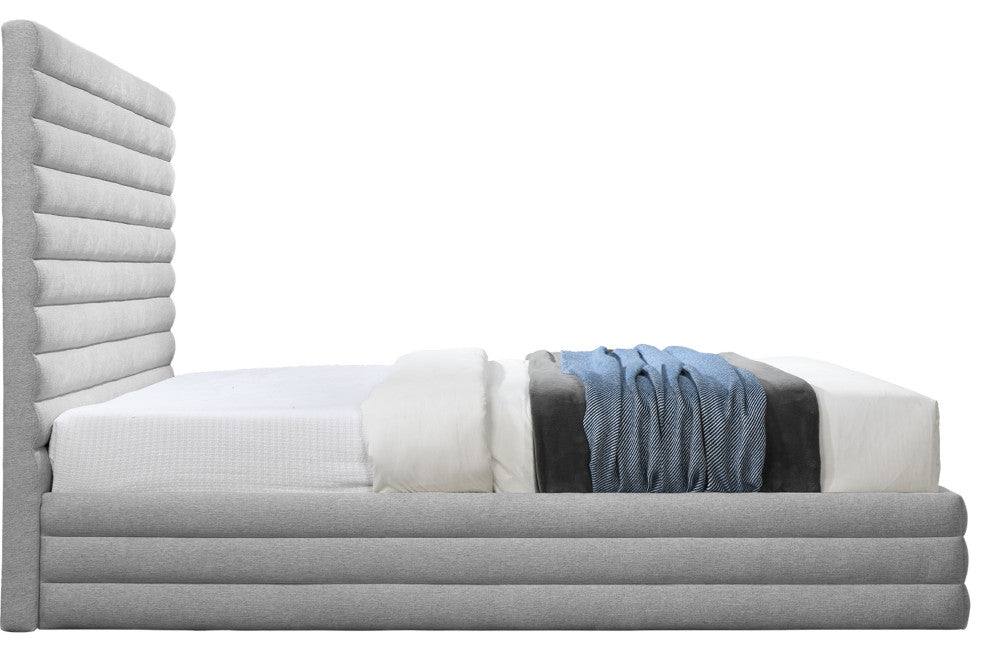 Maxwell Linen Textured Fabric Upholstered Bed, Gray, Queen