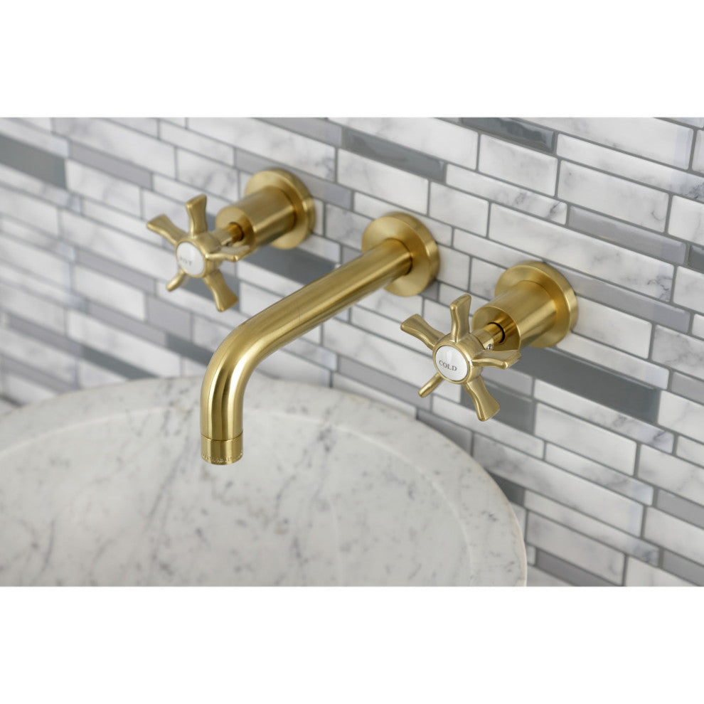 Kingston Brass KS8127NX Two-Handle Wall Mount Bathroom Faucet, Brushed Brass